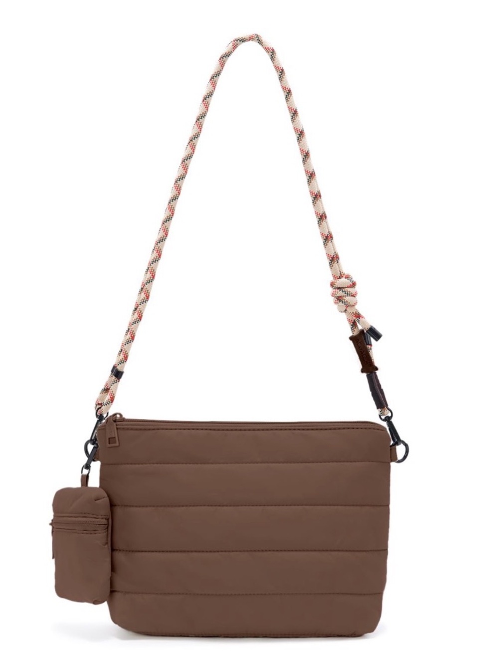 Brown Quilted Crossbody Bag with Removable Pouch